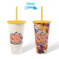 Halloween cartoon pattern cold color-changing plastic straw cup in 24oz capacity - 701-800ml / Halloween (Carnival Yellow)
