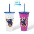 Halloween theme temperature sensing color changing PP plastic straw cup in purple finish - 701-800ml / Halloween (Ghost Purplish Red)