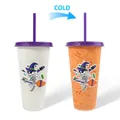 Halloween themed cold sensitive color changing plastic cup with straw and skull design - 701-800ml / Halloween (Ghost Orange)