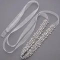 Eleganter Brautgürtel mit handgenähten Marquise-Strasssteinen auf weißem Band. - Organza-Stil (WS-J061SHA) / Elfenbein