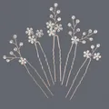 Set mit 5 eleganten Braut-Haarnadeln in Roségold mit funkelndem Strass-Blumendesign - Gold Stil (HS-J7335G)