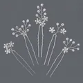 Eleganter silberner Braut-Haarnadel-Set mit fünf funkelnden Strass-Blumen-Haaraccessoires - Silber Stil (HS-J7335S)
