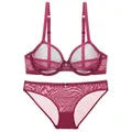 Ensemble de lingerie française élégante en résille bordeaux avec détail de charme cœur - 70B / Haut Et Bas / Bordeaux
