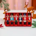 Set of 6 wooden nutcracker ornaments in a red gift box for Christmas decoration. - 6-Piece Set in Paper Box
