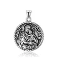 Pendentif rond Saint Joseph en acier inoxydable argenté vieilli pour bijoux homme - Style Relief Saint Joseph (YLD57-07) / Pendentif Uniquement / Acier