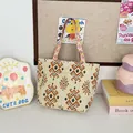 Bolso tote tejido bohemio con estampado étnico de diamantes y correas coloridas - Estilo 1