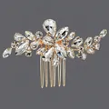 Peigne à cheveux de mariée élégant avec des strass clairs étincelants sur monture dorée - Doré