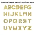 Full set of 8mm gold-plated rhinestone uppercase alphabet slide charms for DIY jewelry - A-Z Full Alphabets / 8mm (26 Pieces/Pack) / Gold