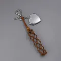 Portachiavi a rete marrone intrecciato a mano per rossetto con specchio a cuore d'argento - Stile Intrecciato con Specchio a Cuore / caffè