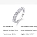S925 Sterling Silber Moissanit Eternity Ring mit sieben 3mm runden Steinen - Einstellbare Größe / 3.0/10 Punkte * 7 Steine