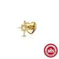 Orecchino a lobo a cuore e stella in argento 925 placcato oro con piccoli zirconi. - Stella Ottagonale Cuore / 1.2*6mm / Oro
