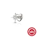 Orecchino a perno in argento 925 con stella a otto punte e retro piatto a cuore - Stella Ottagonale Cuore / 1.2*5mm / Oro Bianco