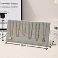 Grey velvet L-shaped jewelry display stand for necklaces and earrings, 25cm width. - Small (25x12.5x8.5cm) / L-Shaped Necklace Pendant Display Board / Ice Gray