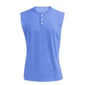 Detailweergave van lichtblauwe heren Henley mouwloos tanktop voor fitness en sportief - M / Tops / Blauw