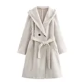 Elegant solid color hooded coat with adjustable waist belt for women - XS / Tops / Apricot