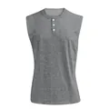 Canotta Henley grigia da uomo con classica abbottonatura a tre bottoni per il fitness - M / Tops / grigio scuro