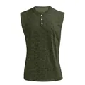 Canotta Henley da uomo verde oliva, gilet sportivo senza maniche e bottoni classico - M / Tops / Verde Militare