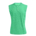 Gedetailleerde close-up van mintgroen mouwloos Henley-vest voor heren met knopen - M / Tops / Groen