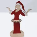 Porte-serviettes de Noël en bois avec une robe rouge et un bonnet de Père Noël - Mère Noël