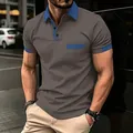 Men's business casual short sleeve polo shirt featuring grey and blue contrast detailing - Dark Gray / S