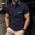 Modern men's navy blue short-sleeved Polo shirt featuring light blue contrast details - Navy Blue / S