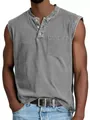 Canotta Henley grigia da uomo con bottoni e tasca sul petto per fitness e tempo libero - M / Tops / Grigio