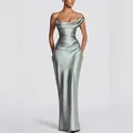 Elegantes schulterfreies Abendkleid aus Satin in Silber-Salbeigrün für formelle Anlässe - US2 / Oberteil Und Unterteil / Grün