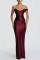 Elegantes schulterfreies burgunderrotes Satin-Abendkleid im Meerjungfrauen-Stil - US2 / Oberteil Und Unterteil / Burgunderrot