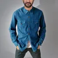 Chemise en jean bleue rétro pour homme avec doubles poches, style workwear américain - S / Hauts / Bleu