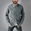 Camisa vaquera vintage gris de manga larga para hombre estilo de ropa de trabajo - S / Tops / Gris