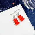 Boucles d'oreilles pendantes mignonnes en forme d'ours en résine rouge translucide - Ours de Dessin Animé (E-306-2) / Rouge