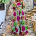Abito lungo con stampa floreale africana e design a spalle scoperte per donna - 3XL / Top E Pantaloni / Rosa Rosso