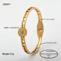 Luxe vergulde roestvrijstalen armband met boze oog en geometrische uitgesneden patronen - Hol Geometrische Boze Oog Stijl (SZ6057) / Goud