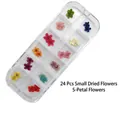 Vista detallada de 24 pequeñas flores secas de cinco pétalos para decoración de uñas - Estilo de Flor Seca Pequeña (Caja 13CM) / Paquete de 24 Piezas