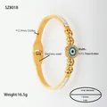 Bracciale rigido in acciaio dorato con occhio greco e misure dettagliate - Stile Malocchio Cavo Quadrifoglio (SZ8018) / Oro