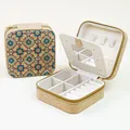 Portable cork jewelry organizer with colorful exotic floral pattern and interior mirror - Double Layer (With Mirror) / Fresh Floral
