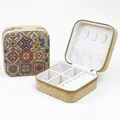Ethnic cork jewelry organizer box with geometric patterns for rings and necklaces - Single Layer / Exquisite Plaid