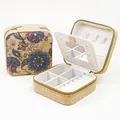 Ethnic cork jewelry box with floral pattern and organized interior compartments - Double Layer (With Mirror) / Vintage Petals