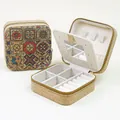 Portable ethnic cork jewelry organizer box with vintage patterns for rings and necklaces - Double Layer (With Mirror) / Exquisite Plaid