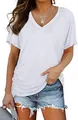 Detalle de una camiseta blanca de mujer con cuello en V, ideal para el estilo casual - S / Tops / Blanco