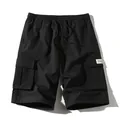 Pantaloncini cargo neri casual da uomo con vita elastica a coulisse e tasche laterali - XS / Bottoms / Nero
