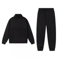Zwart tweedelig trainingspak met pullover met halve rits en bijpassende joggingbroek - S / Boven- En Onderstuk / Zwart