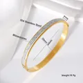Detailed view of gold stainless steel bangle featuring rhinestones and exact dimensions - Three Rows / 6mm (50*60) / Gold