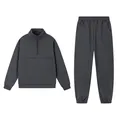 Tuta a due pezzi grigio scuro con felpa a mezza zip e pantaloni sportivi coordinati minimalisti - S / Top E Pantaloni / Blu navy