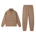 Tuta da ginnastica due pezzi marrone moka da donna con felpa a mezza zip e jogger - S / Top E Pantaloni / Cammello