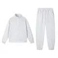 Tuta sportiva due pezzi grigio melange alla moda con felpa con mezza zip e joggers - S / Top E Pantaloni / Bianco Grigiastro