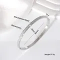 Silver 304 stainless steel bangle with full rhinestone inlay and measurement details - Double Eternity Band / 4mm (50*60) / Steel