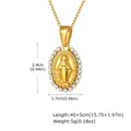 Detailed view of vintage Virgin Mary oval pendant necklace with dimensions and weight. - Zirconia Style-Pendant Only (Without Chain) (PN-2158G)