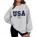 Felpa grigia oversize a girocollo con stampa bandiera USA e scritte per il tempo libero - Taglia S / Top / Grigio