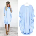 Robe décontractée bleu clair surdimensionnée avec grandes poches latérales et manches - 3XL / Haut Et Bas / Rose bonbon